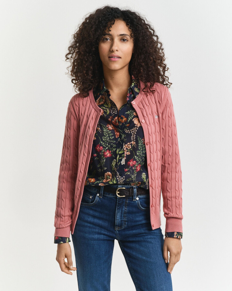 cardigan in maglia di cotone elasticizzato - mattone sbiadito