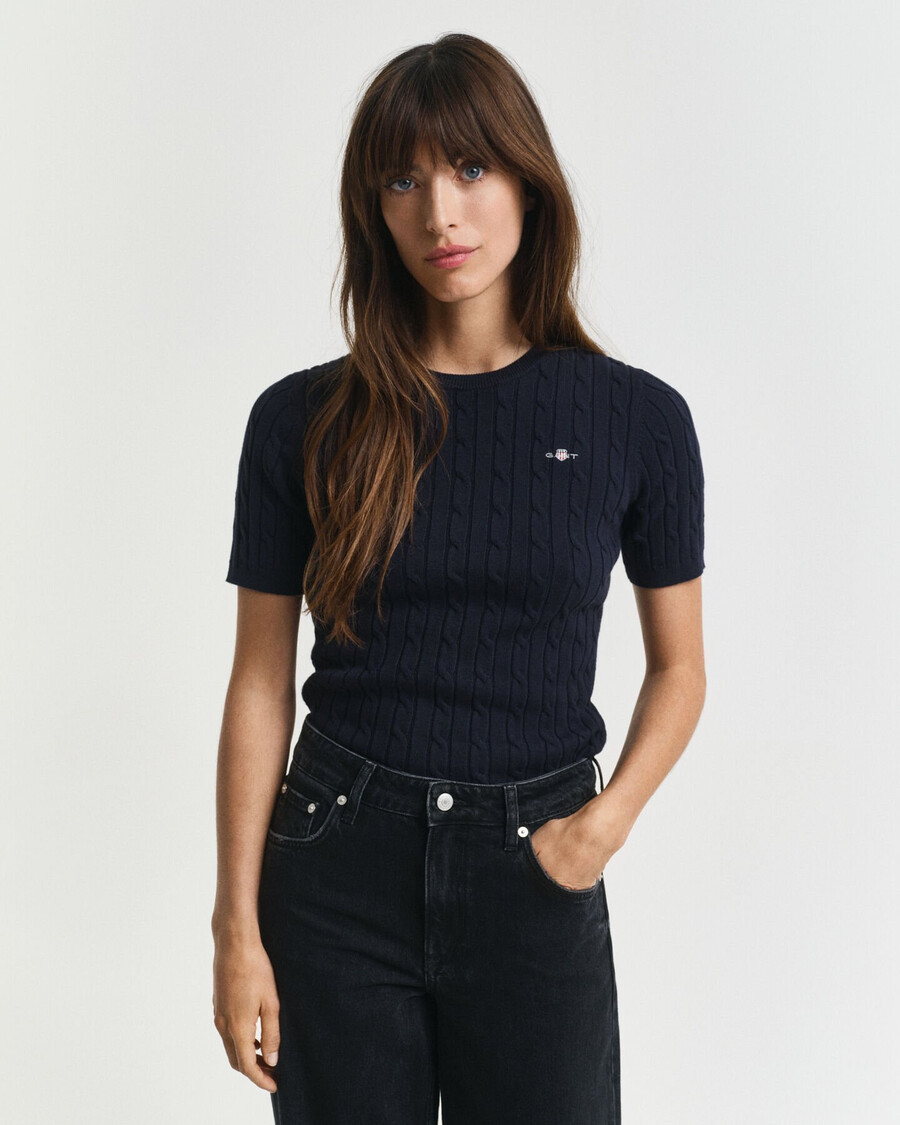maglione in maglia di cotone elasticizzato - blu sera