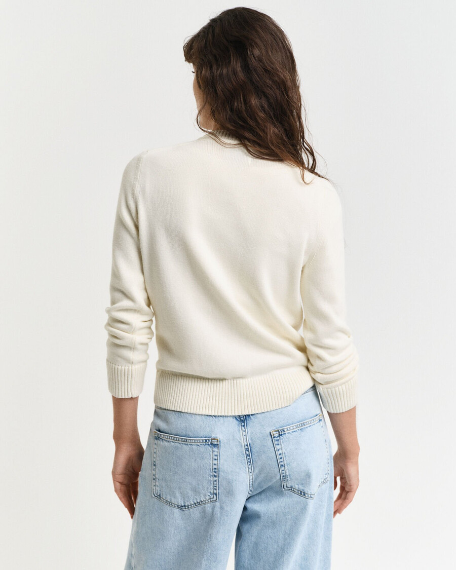 maglione classico in cotone con scollo rotondo - crema