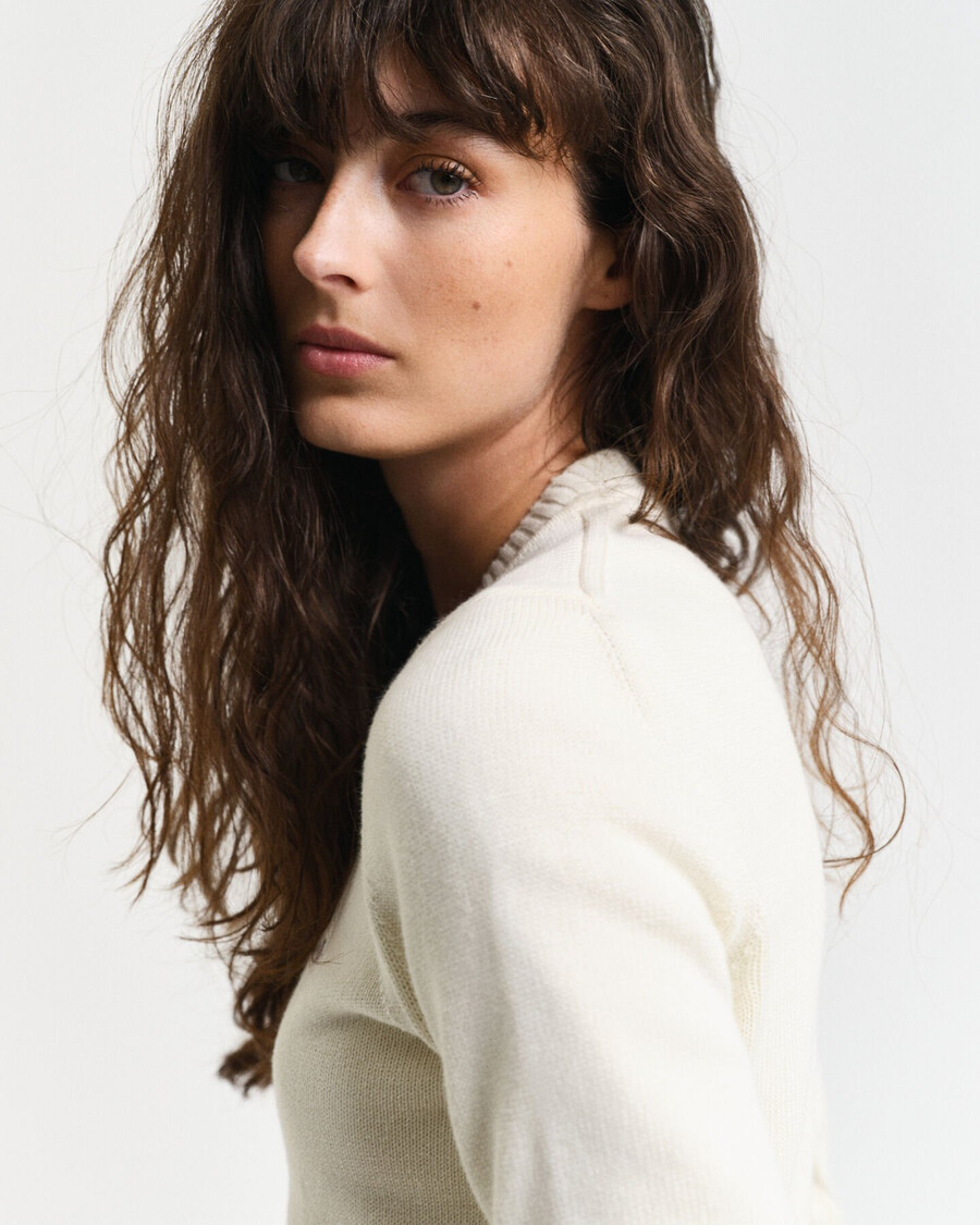 maglione classico in cotone con scollo rotondo - crema
