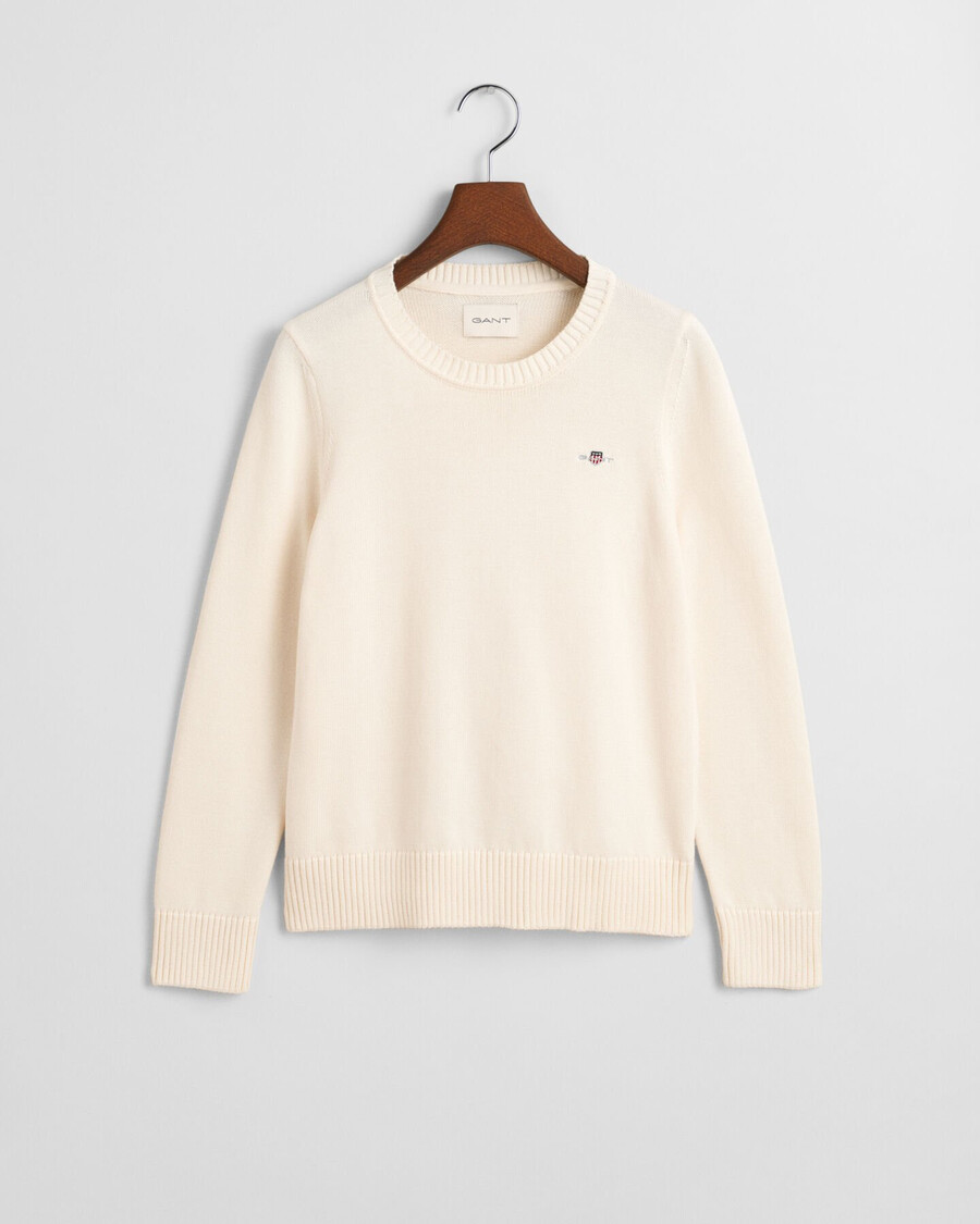 maglione classico in cotone con scollo rotondo - crema