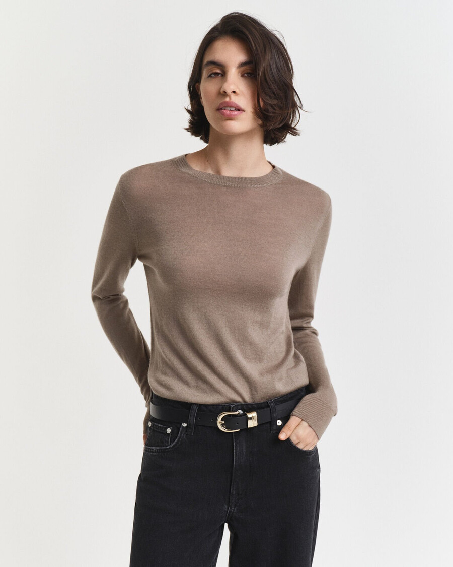 maglione girocollo in lana merino extra fine - beige talpa