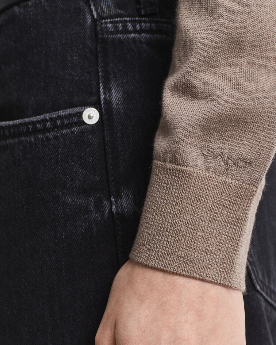 maglione girocollo in lana merino extra fine - beige talpa