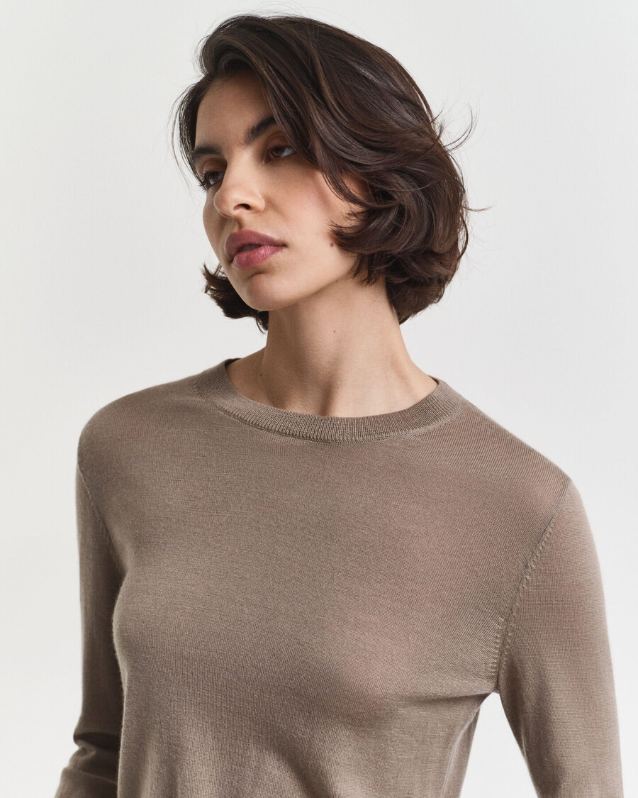 maglione girocollo in lana merino extra fine - beige talpa