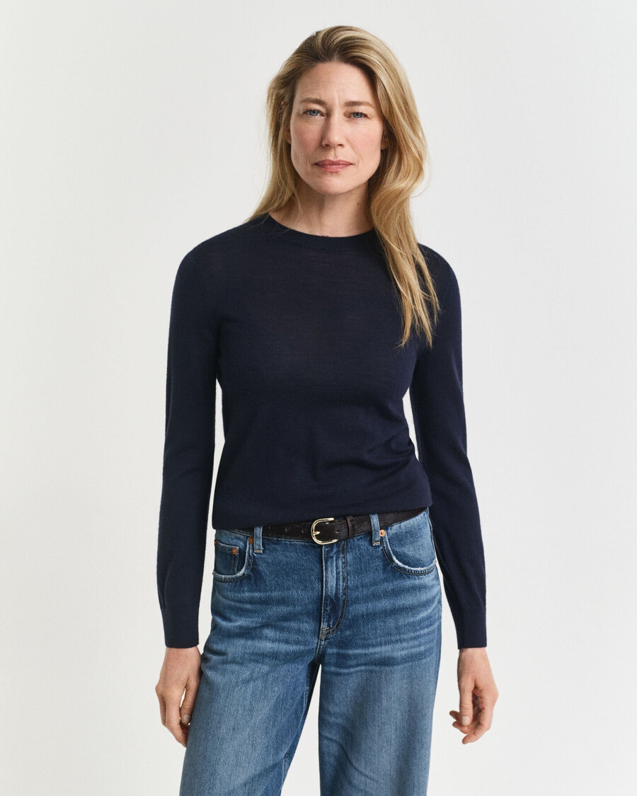 maglione girocollo in lana merino extra fine - blu sera