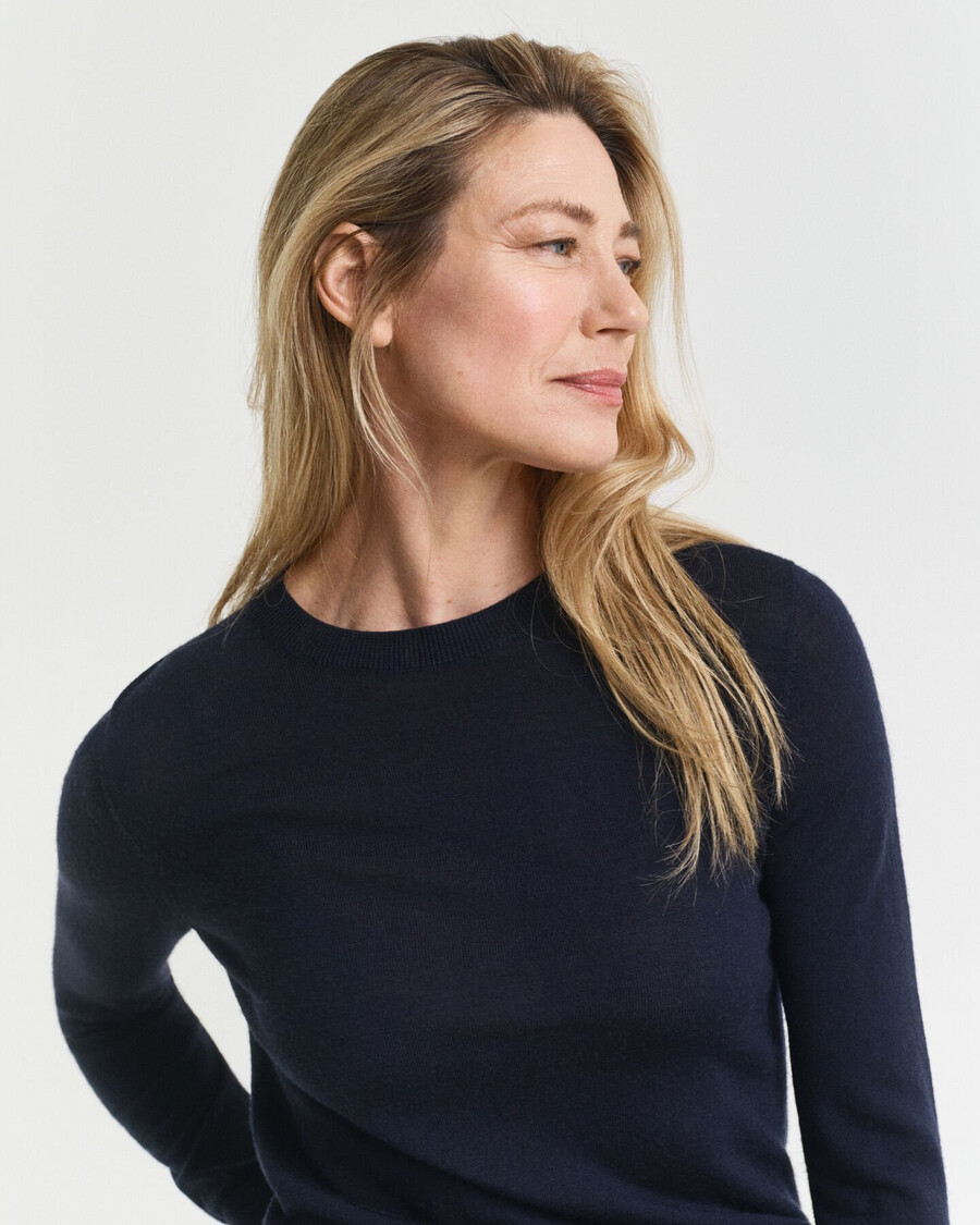 maglione girocollo in lana merino extra fine - blu sera