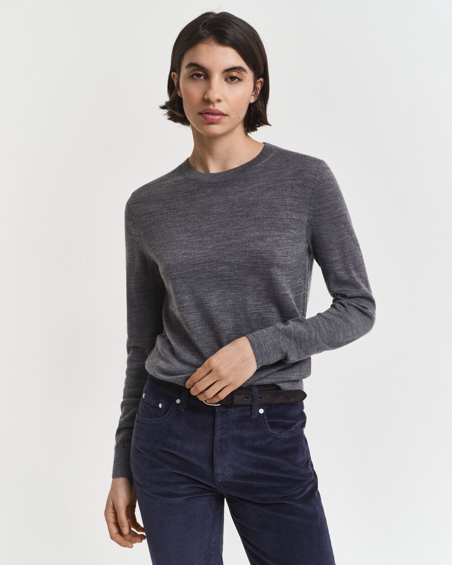 maglione girocollo in lana merino extra fine - charcoal melange