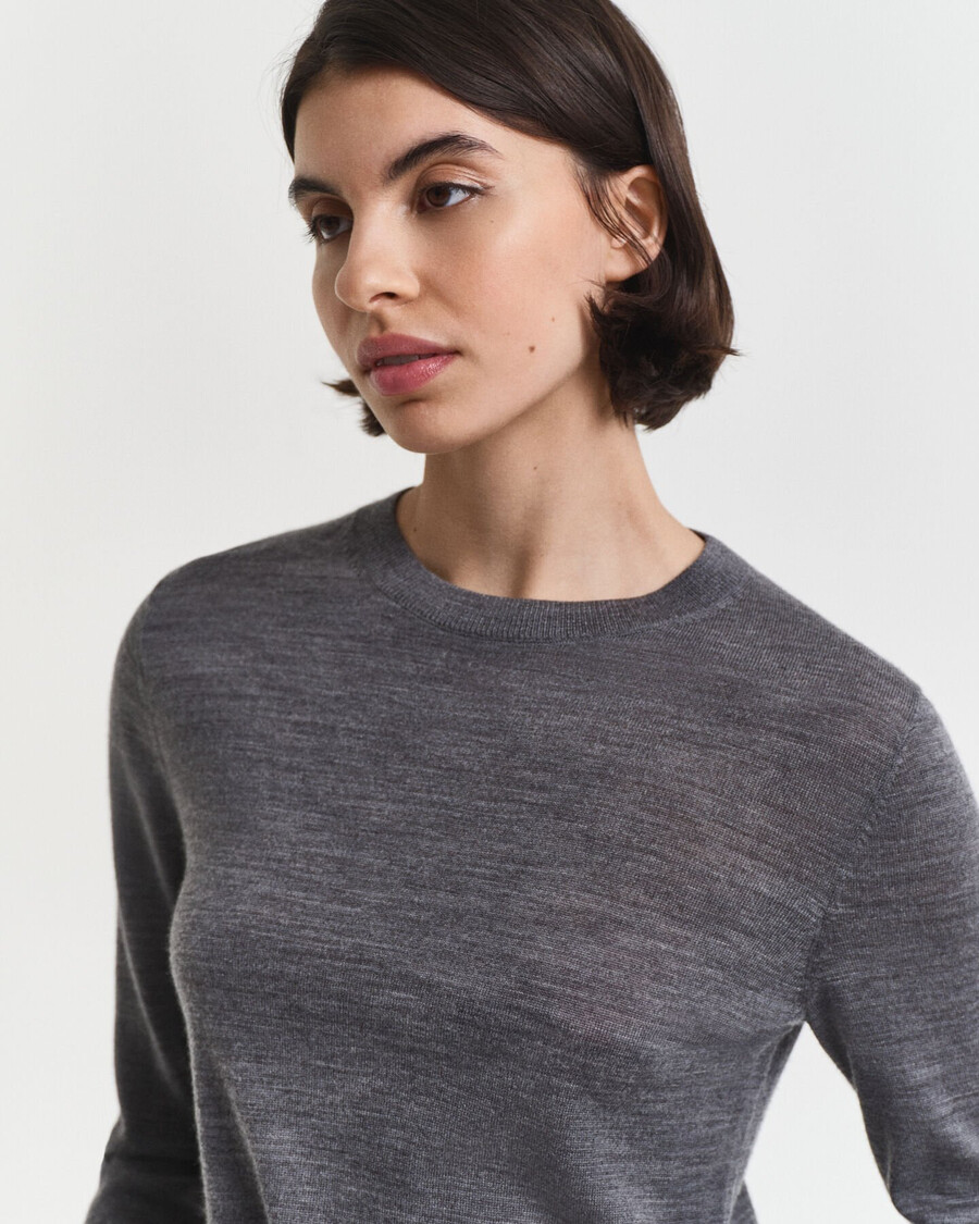 maglione girocollo in lana merino extra fine - charcoal melange