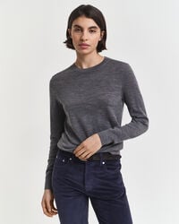 maglione girocollo in lana merino extra fine - charcoal melange