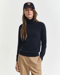 maglione a collo alto in lana merino extra fine - blu sera