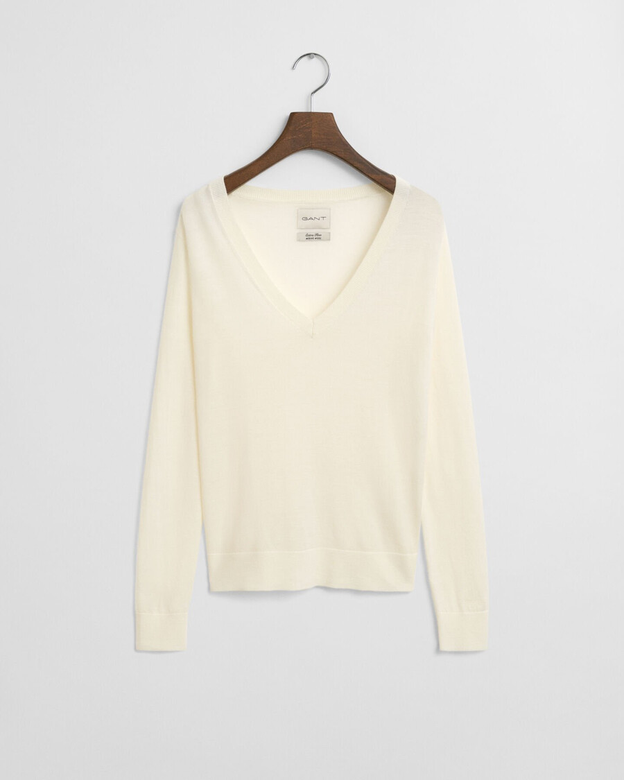 maglione con scollo a v in lana merino extra fine - crema