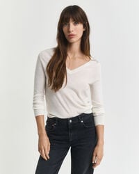 maglione con scollo a v in lana merino extra fine - crema