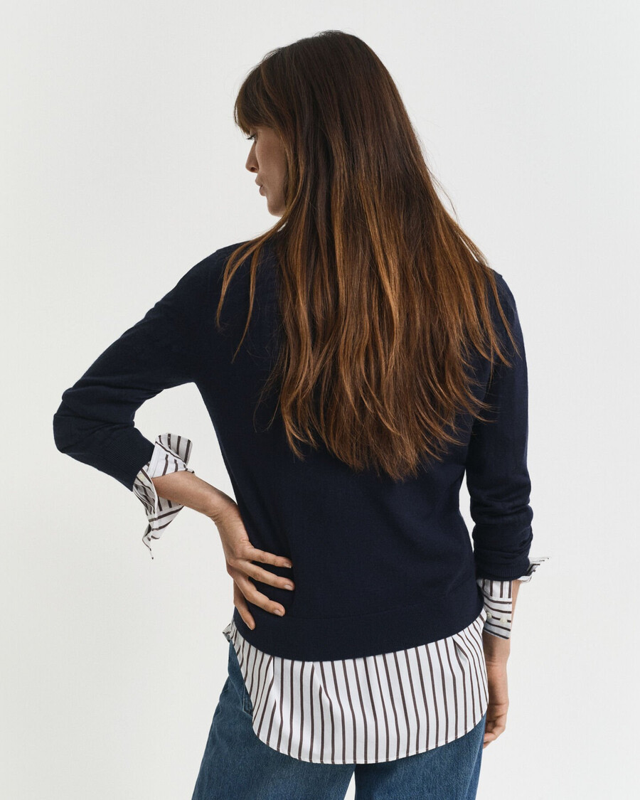 maglione con scollo a v in lana merino extra fine - blu sera