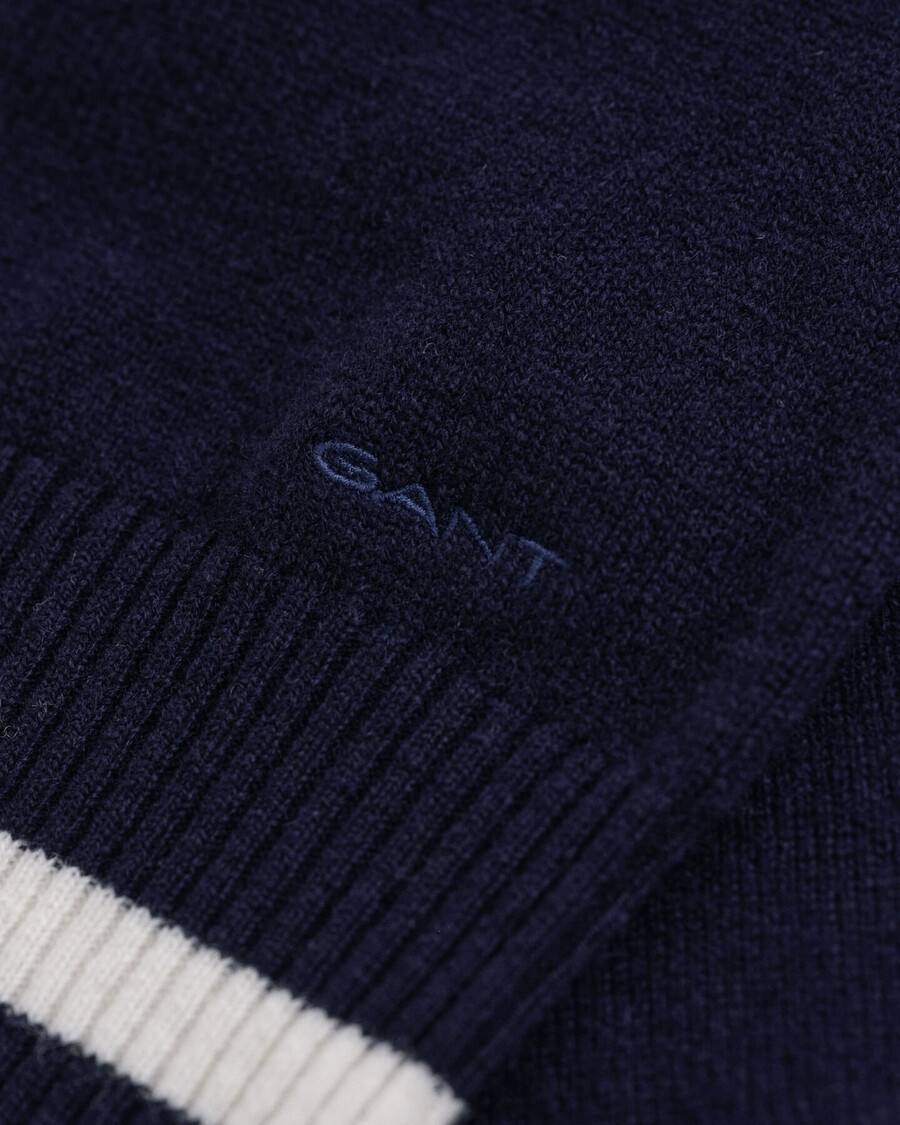 maglione con scollo a v a contrasto in lana dagnello superfine - blu sera