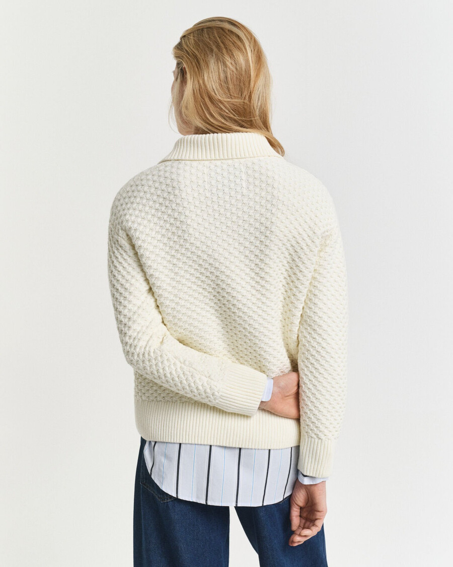 maglione in cotone testurizzato con mezza zip - crema
