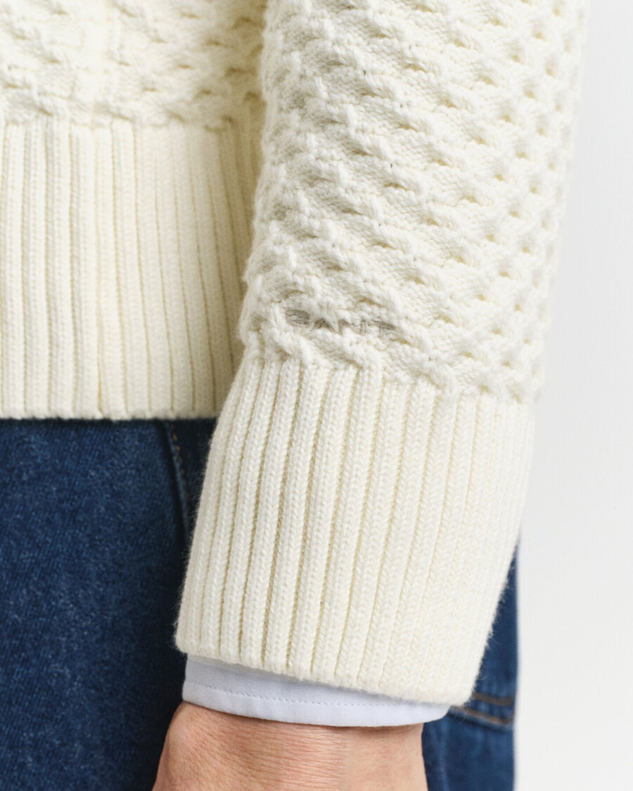 maglione in cotone testurizzato con mezza zip - crema