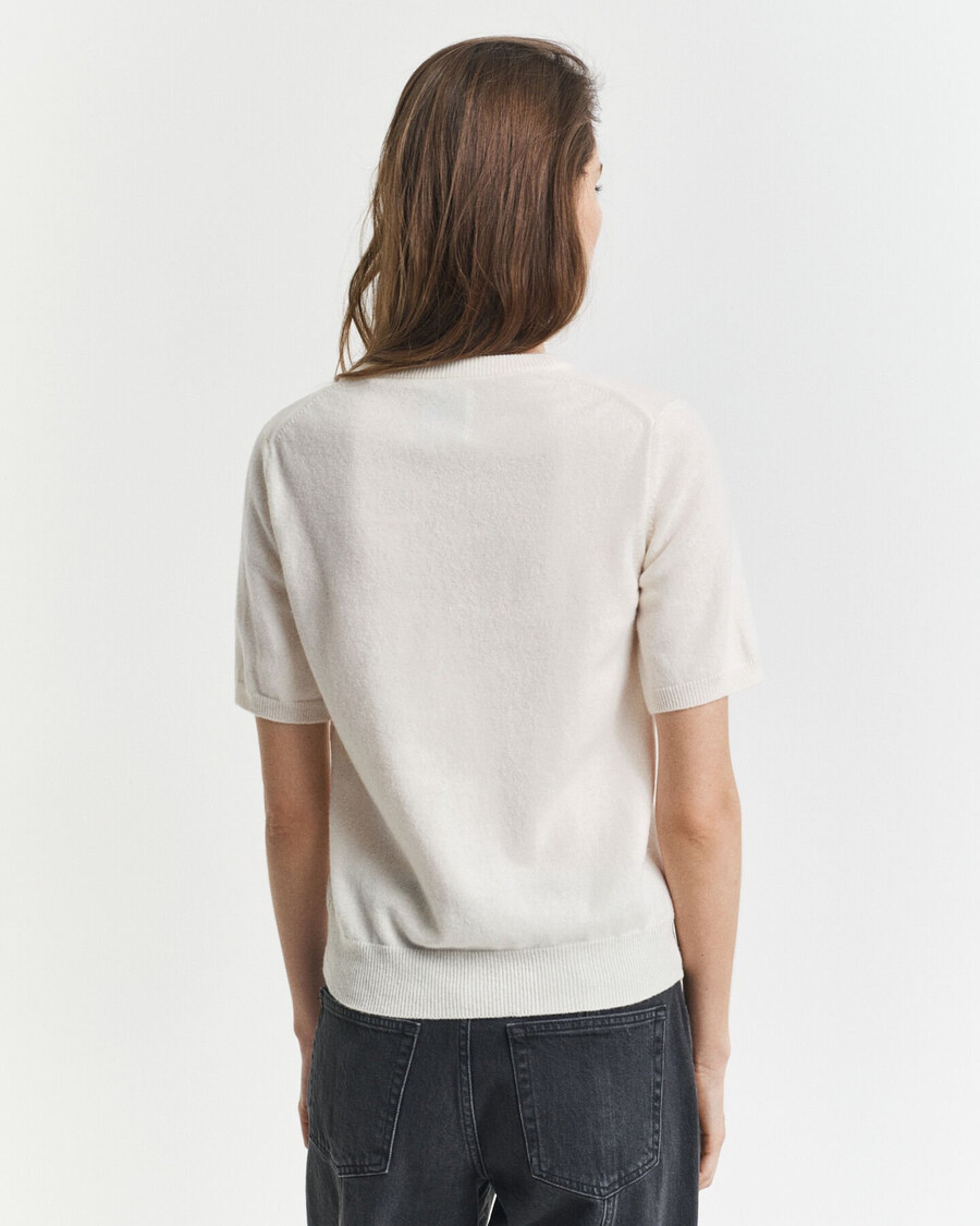 maglione girocollo a maniche corte in lana dagnello superfine - crema