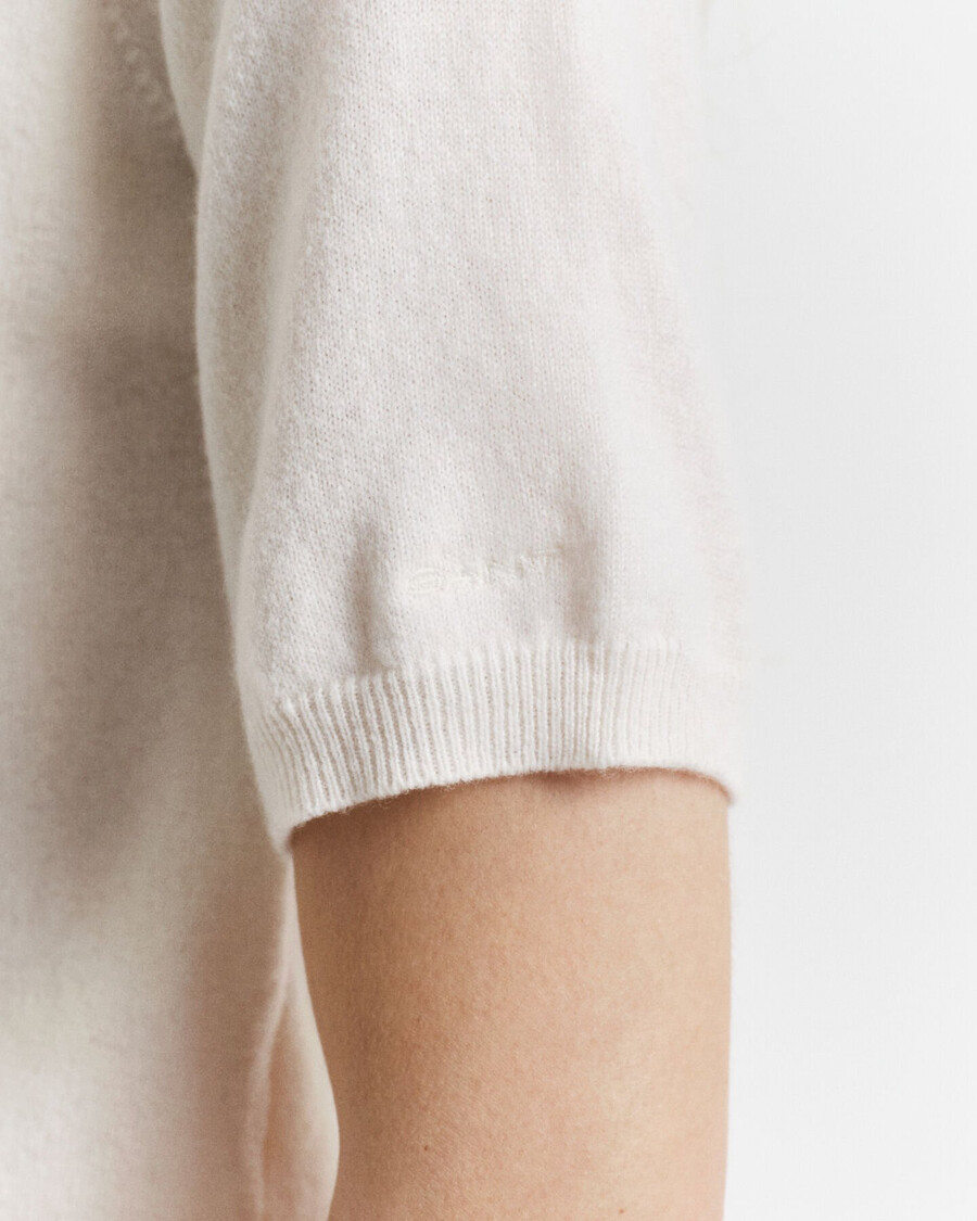 maglione girocollo a maniche corte in lana dagnello superfine - crema