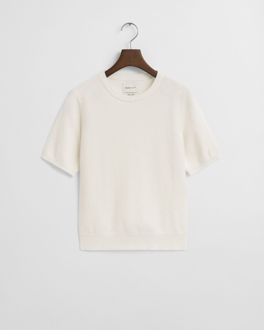 maglione girocollo a maniche corte in lana dagnello superfine - crema