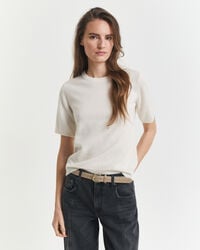 maglione girocollo a maniche corte in lana dagnello superfine - crema