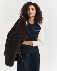 maglione girocollo color block - blu sera
