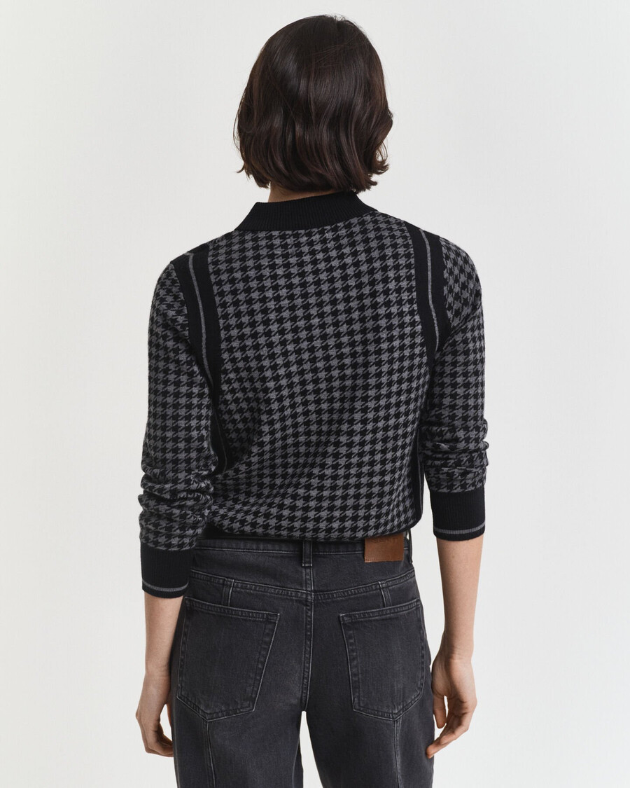 maglione polo in jacquard pied de poule - nero