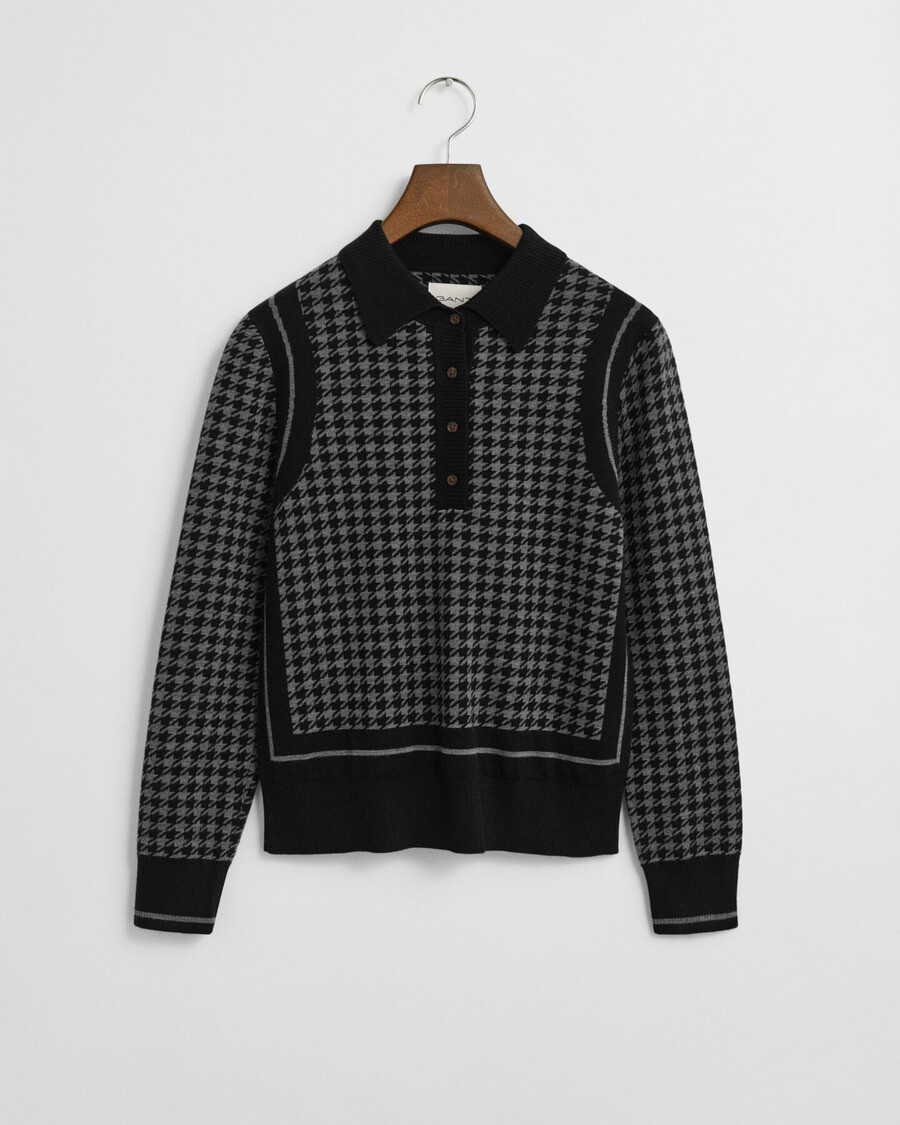 maglione polo in jacquard pied de poule - nero