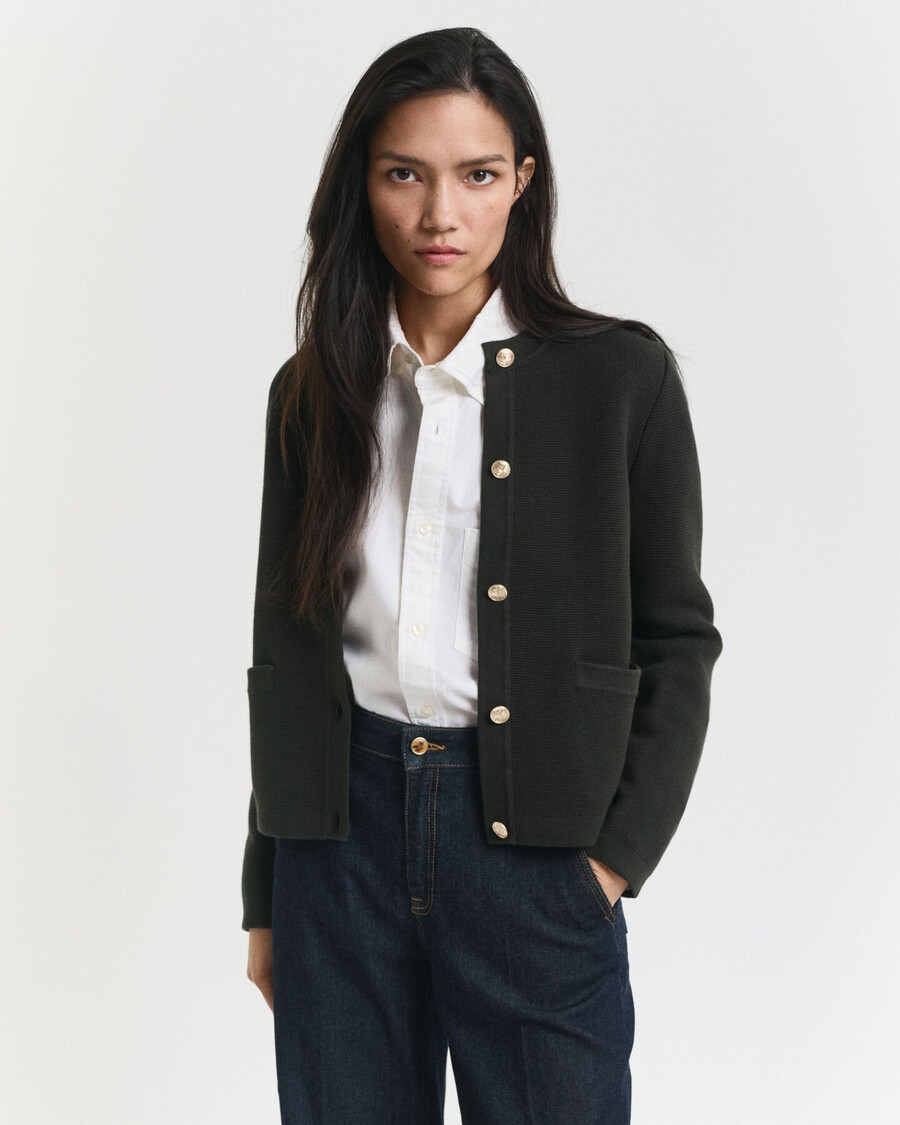 cardigan in maglia a contrasto - verde muschio scuro