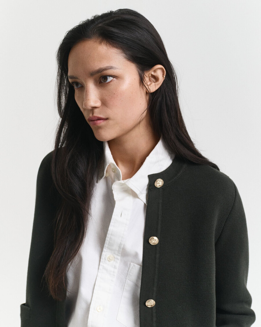 cardigan in maglia a contrasto - verde muschio scuro