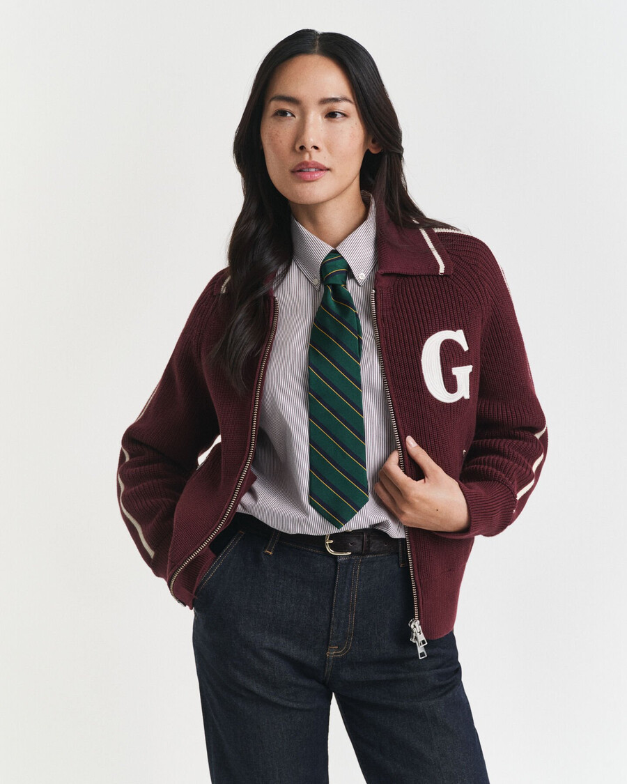 cardigan con cerniera varsity - prugna vino