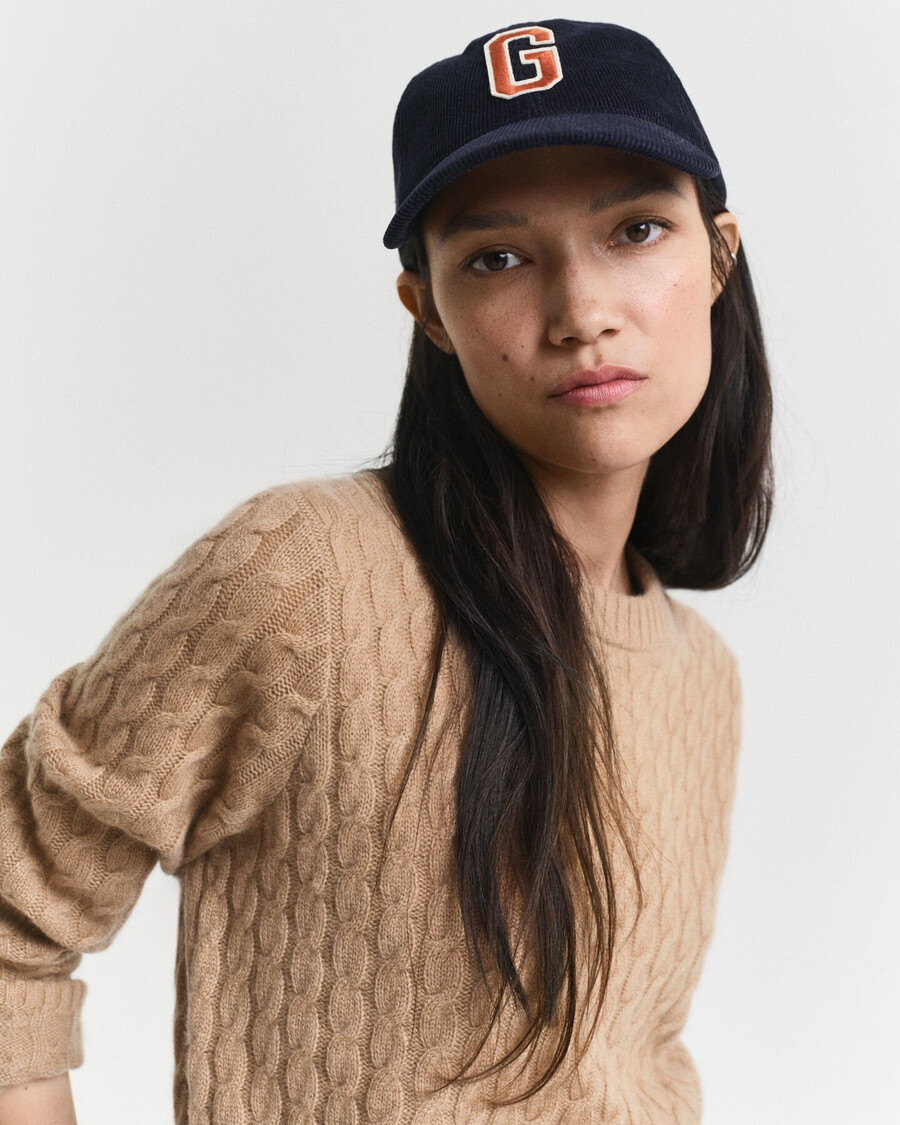 maglione girocollo in cashmere lavorato a maglia a trecce - cachi caldo