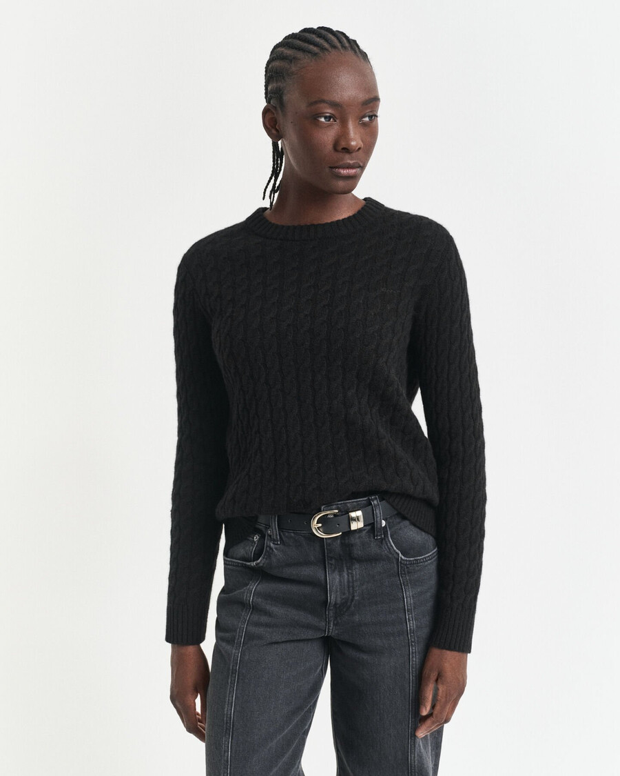 maglione girocollo in cashmere lavorato a trecce - nero