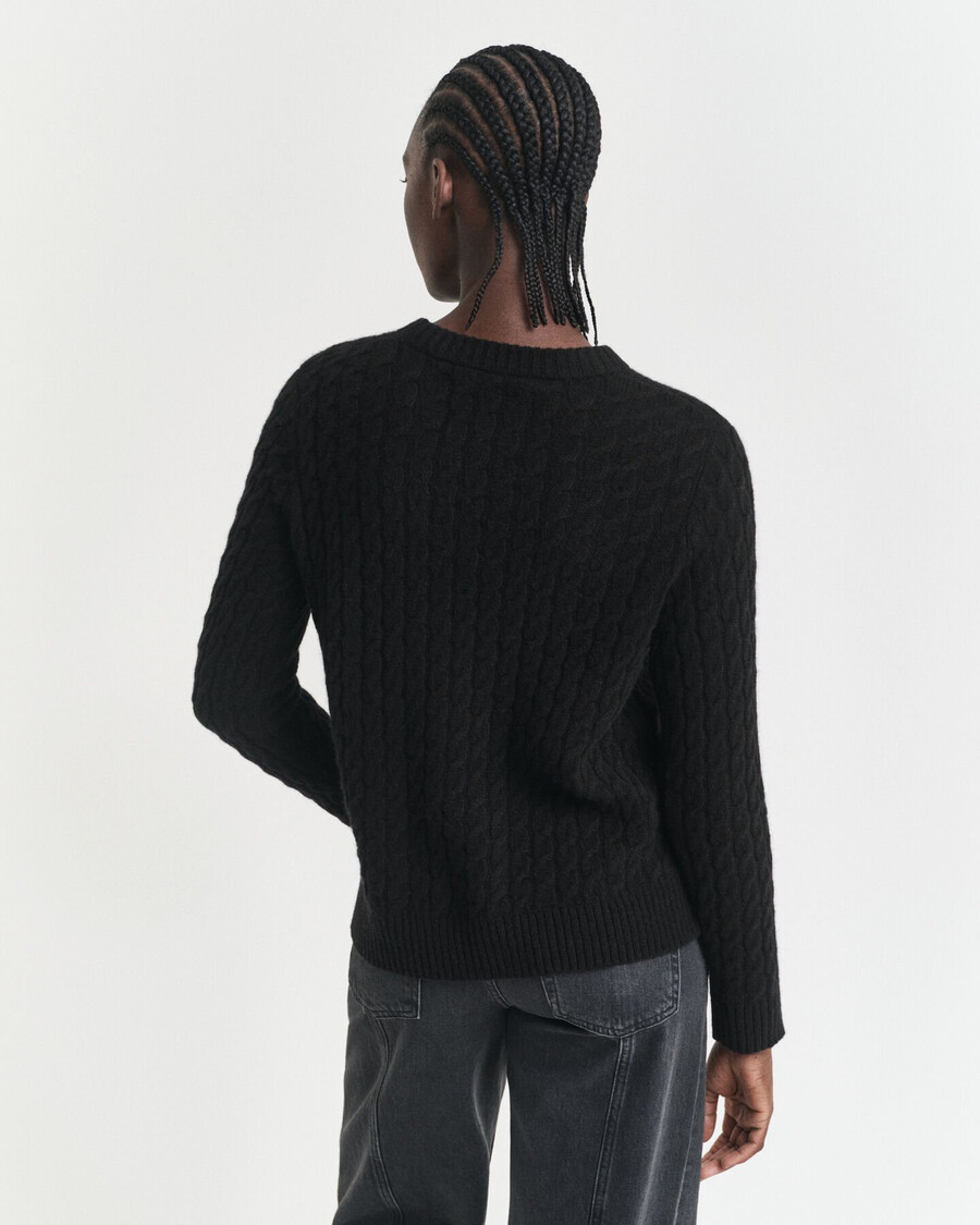maglione girocollo in cashmere lavorato a trecce - nero