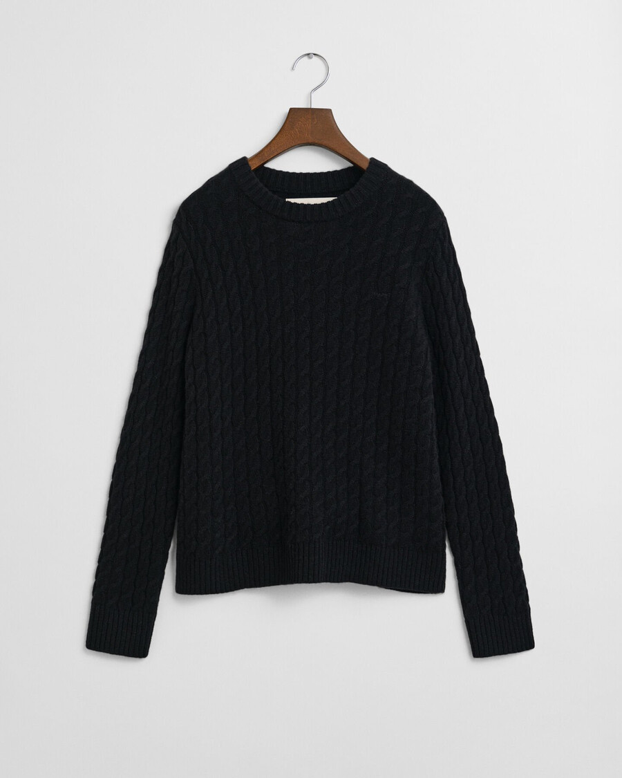 maglione girocollo in cashmere lavorato a trecce - nero