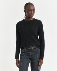 maglione girocollo in cashmere lavorato a trecce - nero