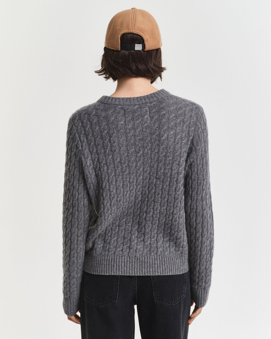 maglione girocollo in cashmere lavorato a maglia a trecce - melange antracite
