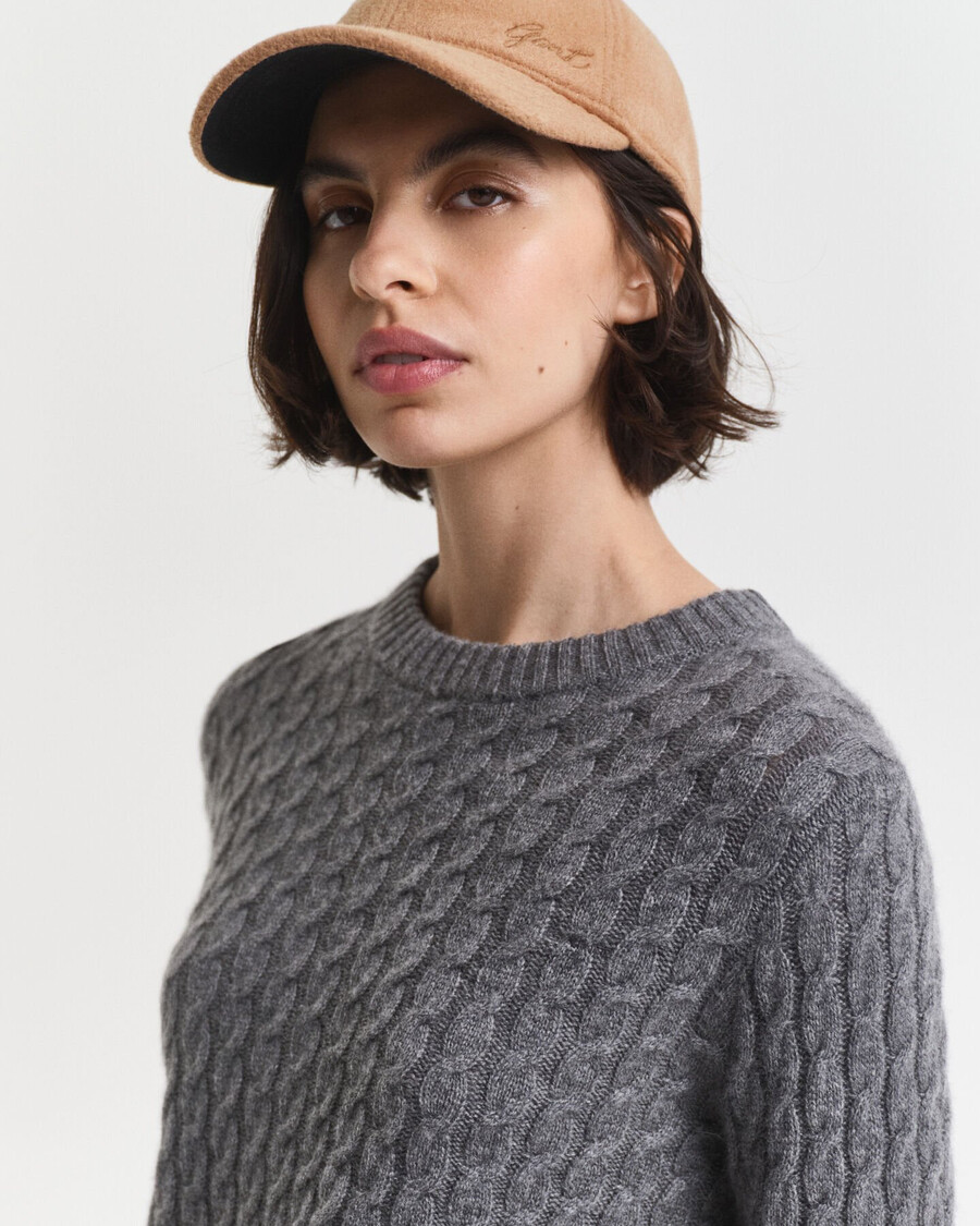 maglione girocollo in cashmere lavorato a maglia a trecce - melange antracite