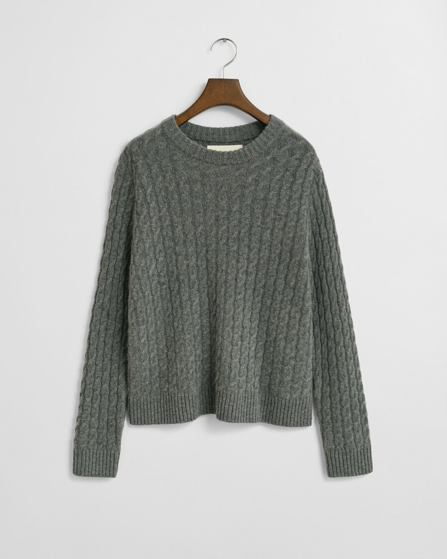 maglione girocollo in cashmere lavorato a maglia a trecce - melange antracite
