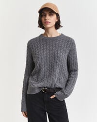 maglione girocollo in cashmere lavorato a maglia a trecce - melange antracite