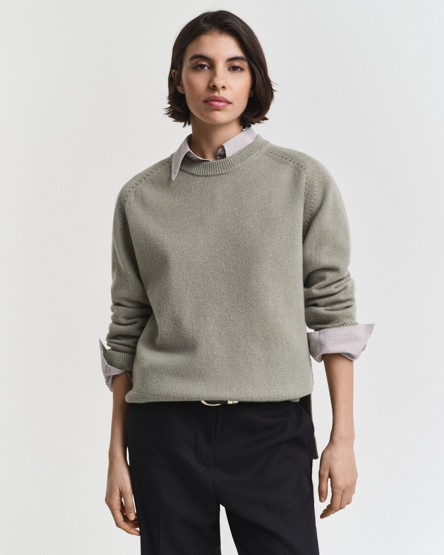 maglione girocollo in morbida lana e cashmere - salvia sbiadita