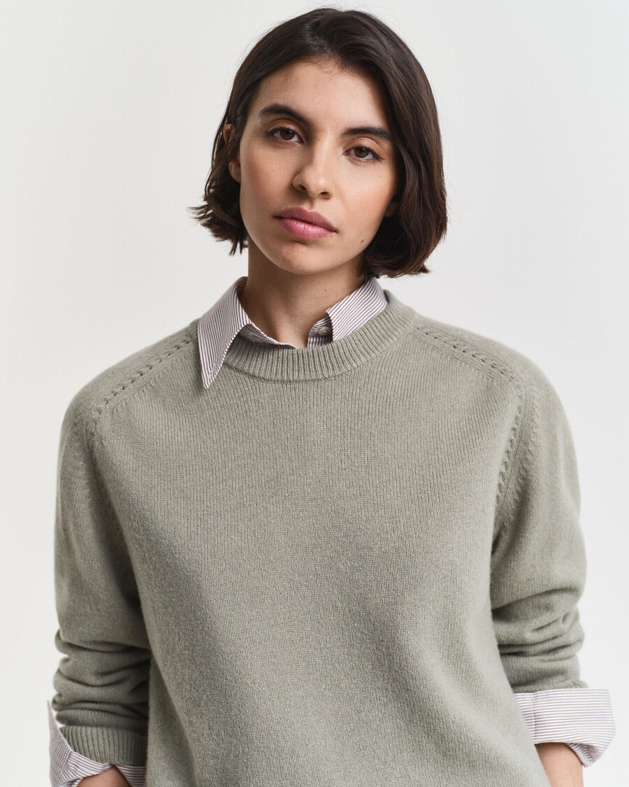 maglione girocollo in morbida lana e cashmere - salvia sbiadita