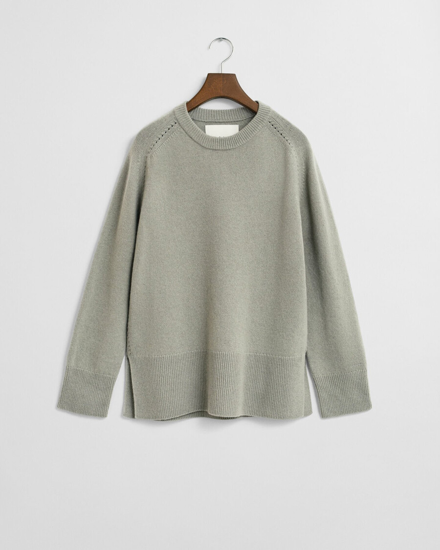 maglione girocollo in morbida lana e cashmere - salvia sbiadita