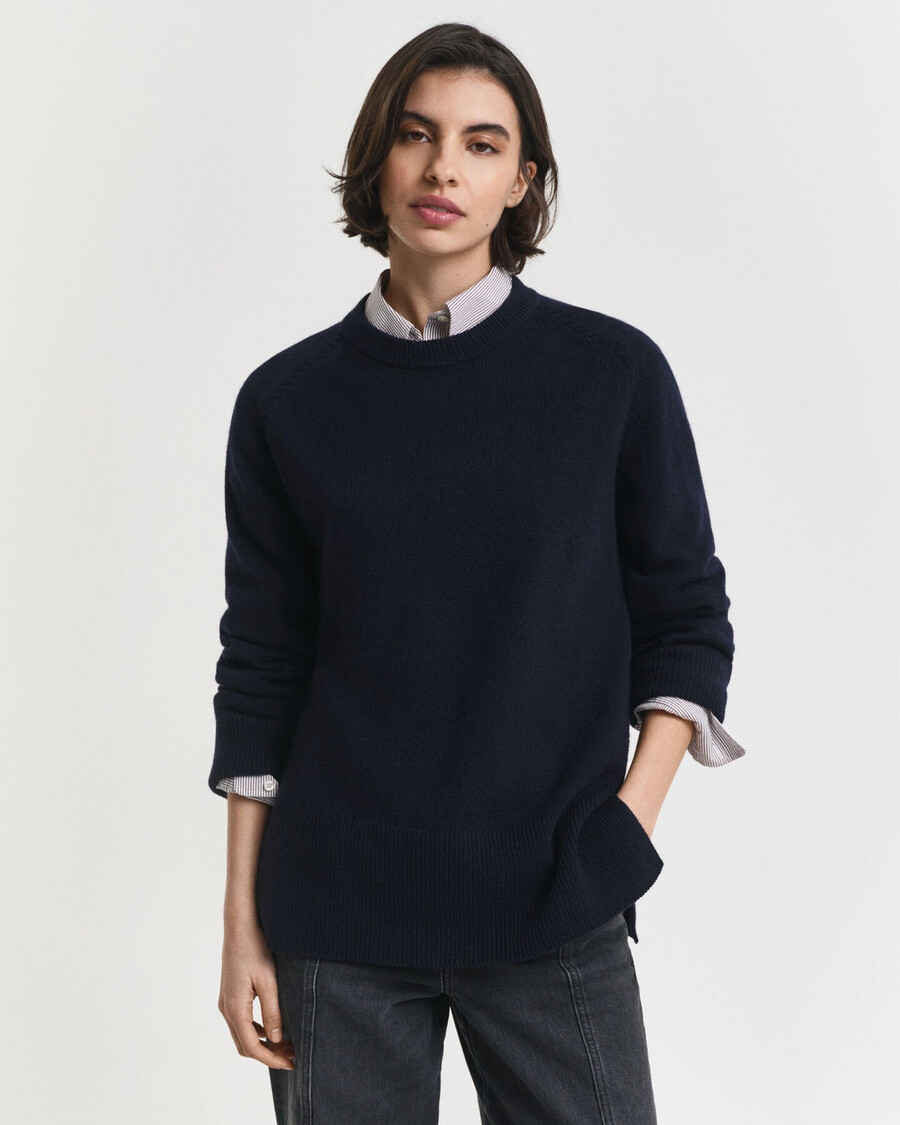 maglione girocollo in morbida lana e cashmere - blu sera