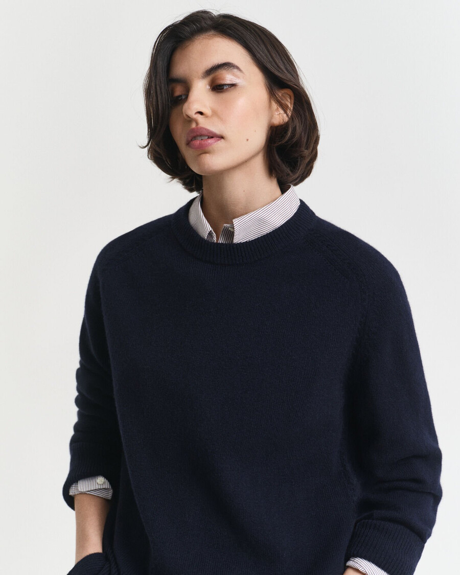 maglione girocollo in morbida lana e cashmere - blu sera