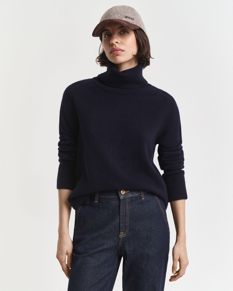 maglione dolcevita in misto lana e cashmere morbido - blu sera
