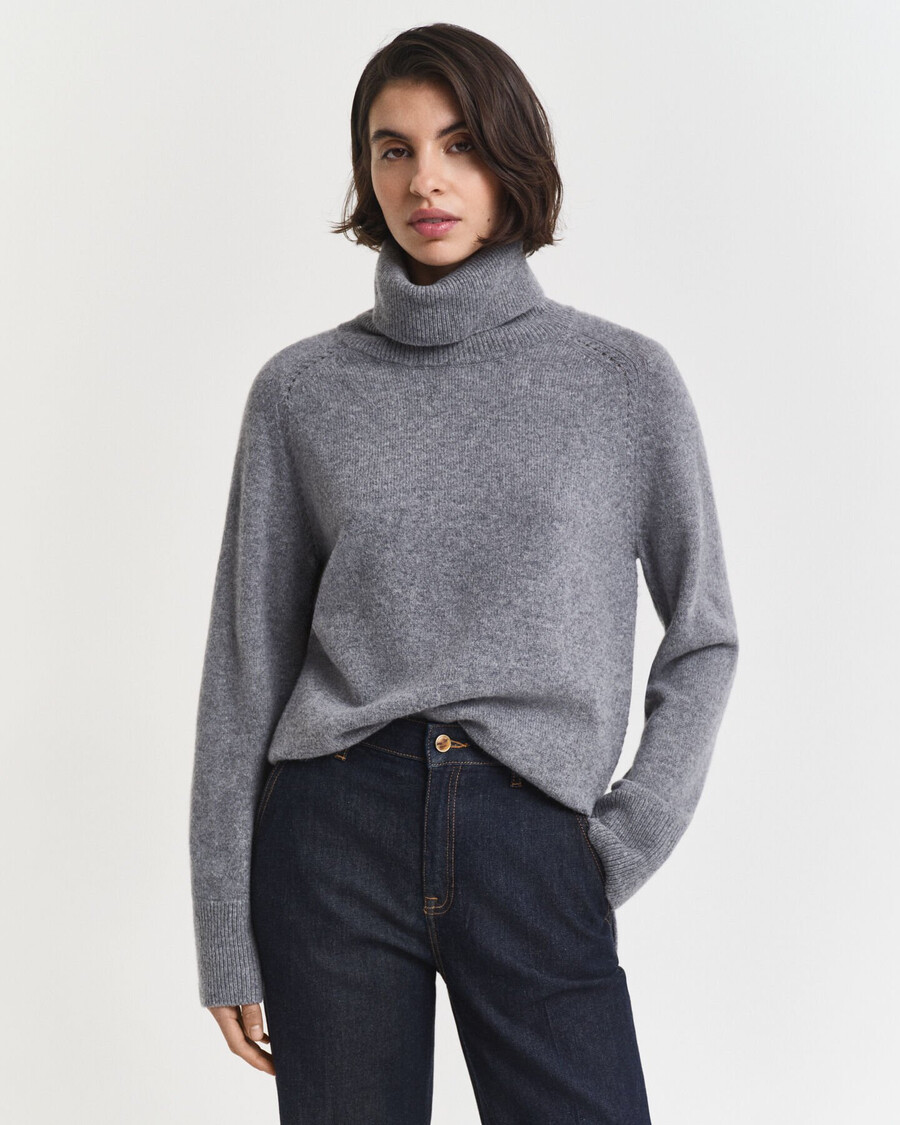 maglione a collo alto in morbida lana e cashmere - melange antracite