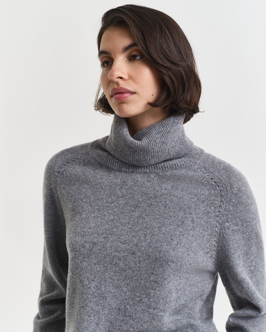 maglione a collo alto in morbida lana e cashmere - melange antracite