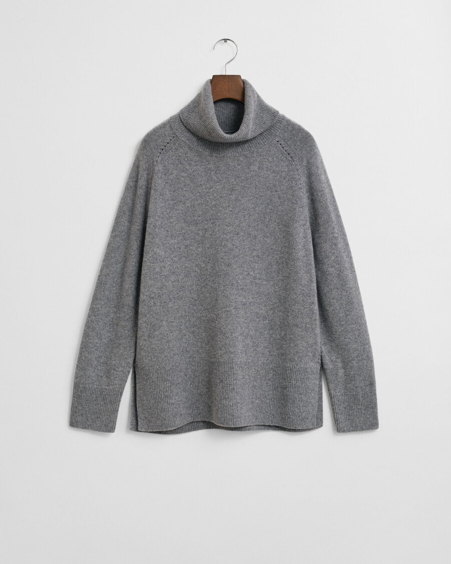 maglione a collo alto in morbida lana e cashmere - melange antracite