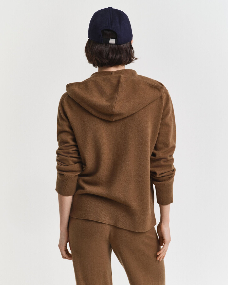 felpa con cappuccio e zip in lana dagnello superfine - cachi caldo