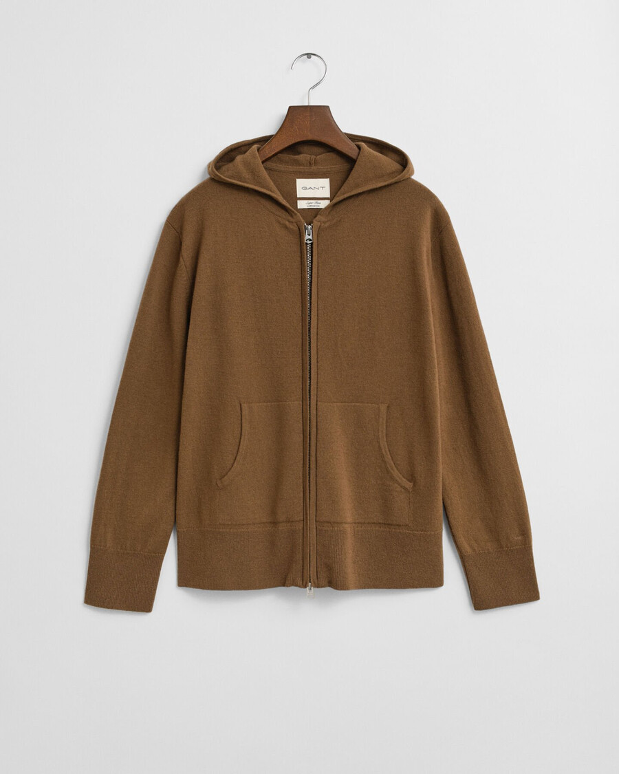 felpa con cappuccio e zip in lana dagnello superfine - cachi caldo
